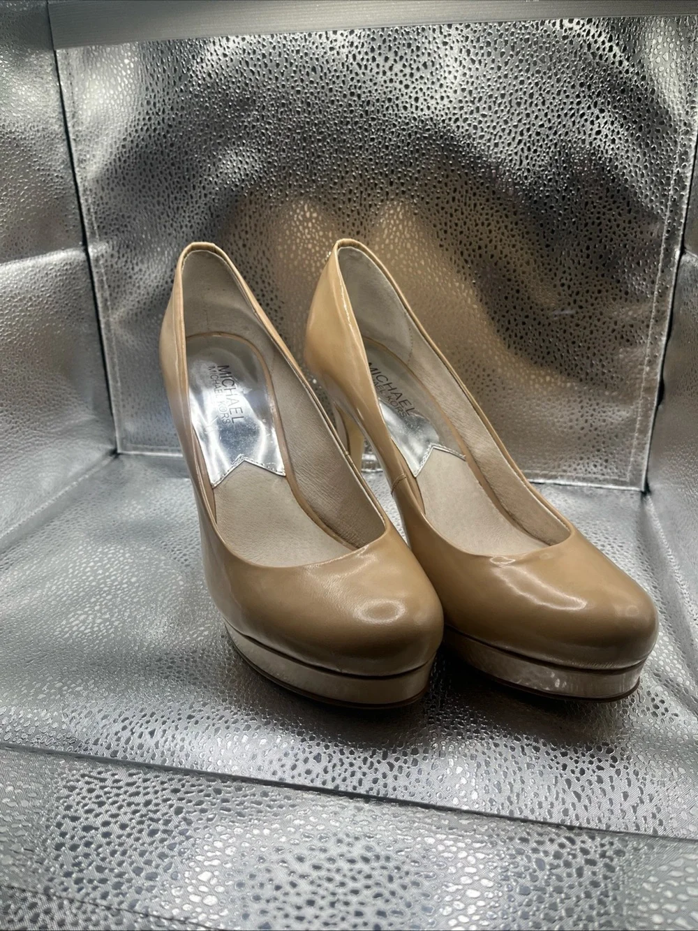 Michael Kors Beige Patent Platform Pumps